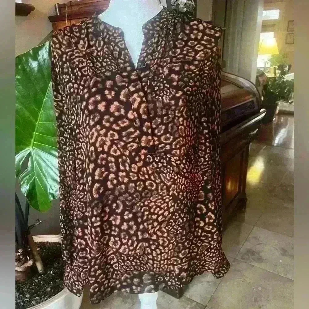 Lark and Ro blouse 16. NWT Animal print Black Brown long sleeve lightweight airy - Picture 3 of 10
